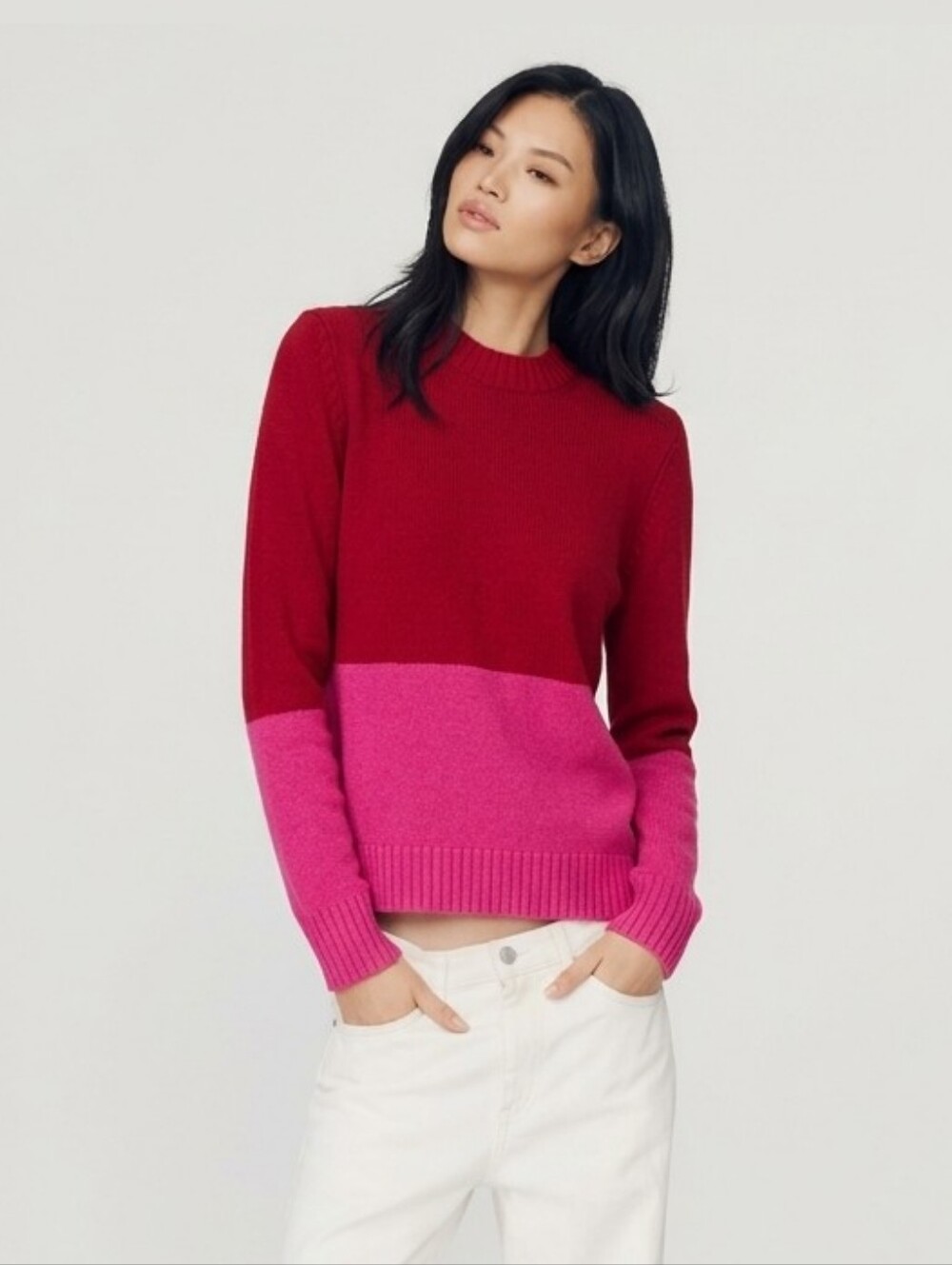 MILLY Wool Cashmere Colorblock Sweater Red Pink Knit small